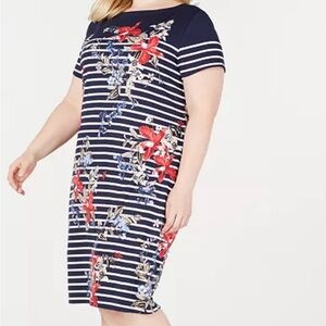 🌼Karen Scott Navy and Red Floral Midi Dress